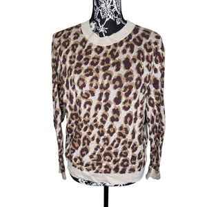 A New Day Leopard Print Sweater Neutral Brown Crewneck Womens Large Cozy Animal